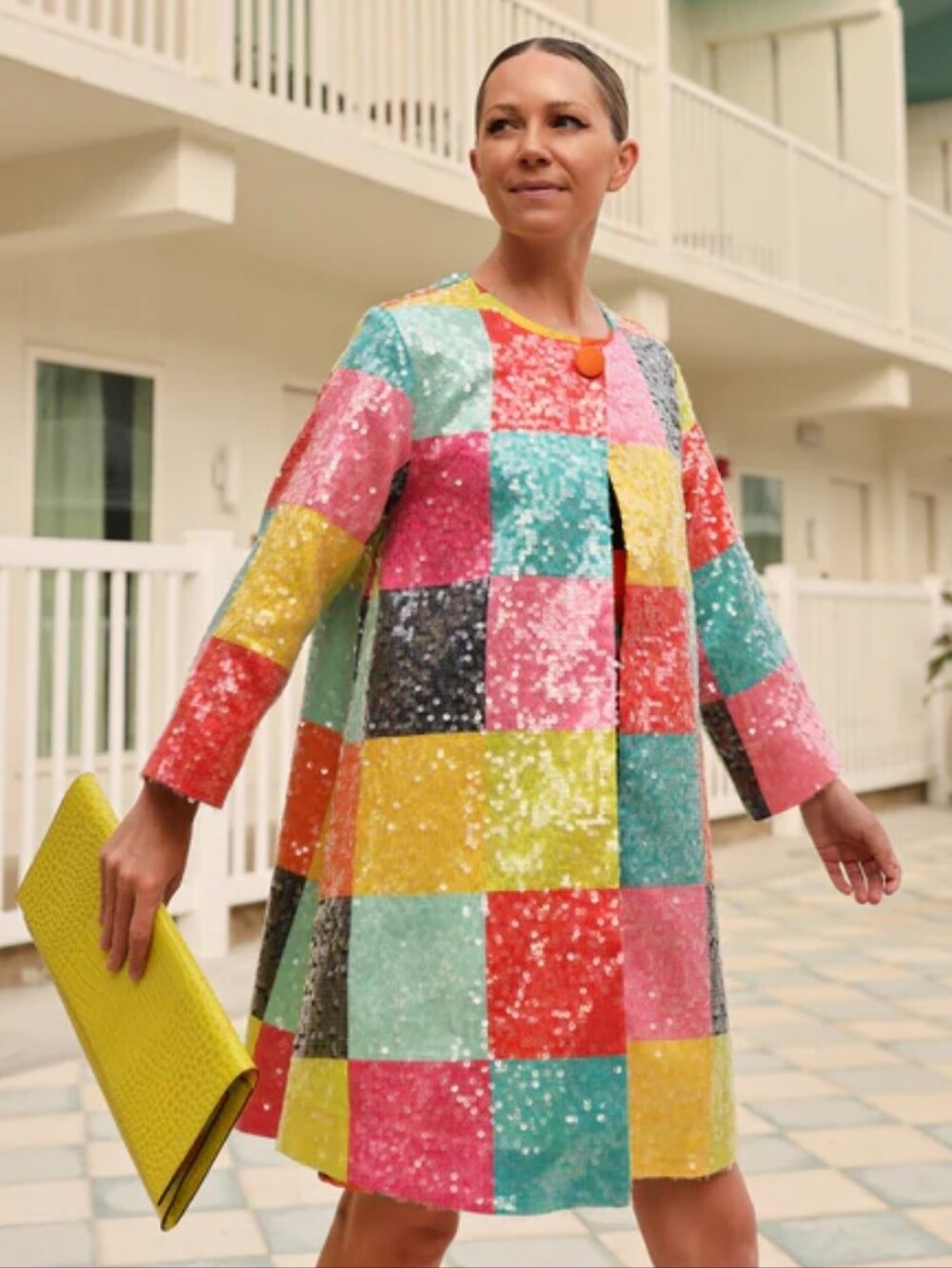 Frances Valentine X Atlantic Pacific Midi Rainbow Sequin Swing Coat Women's M